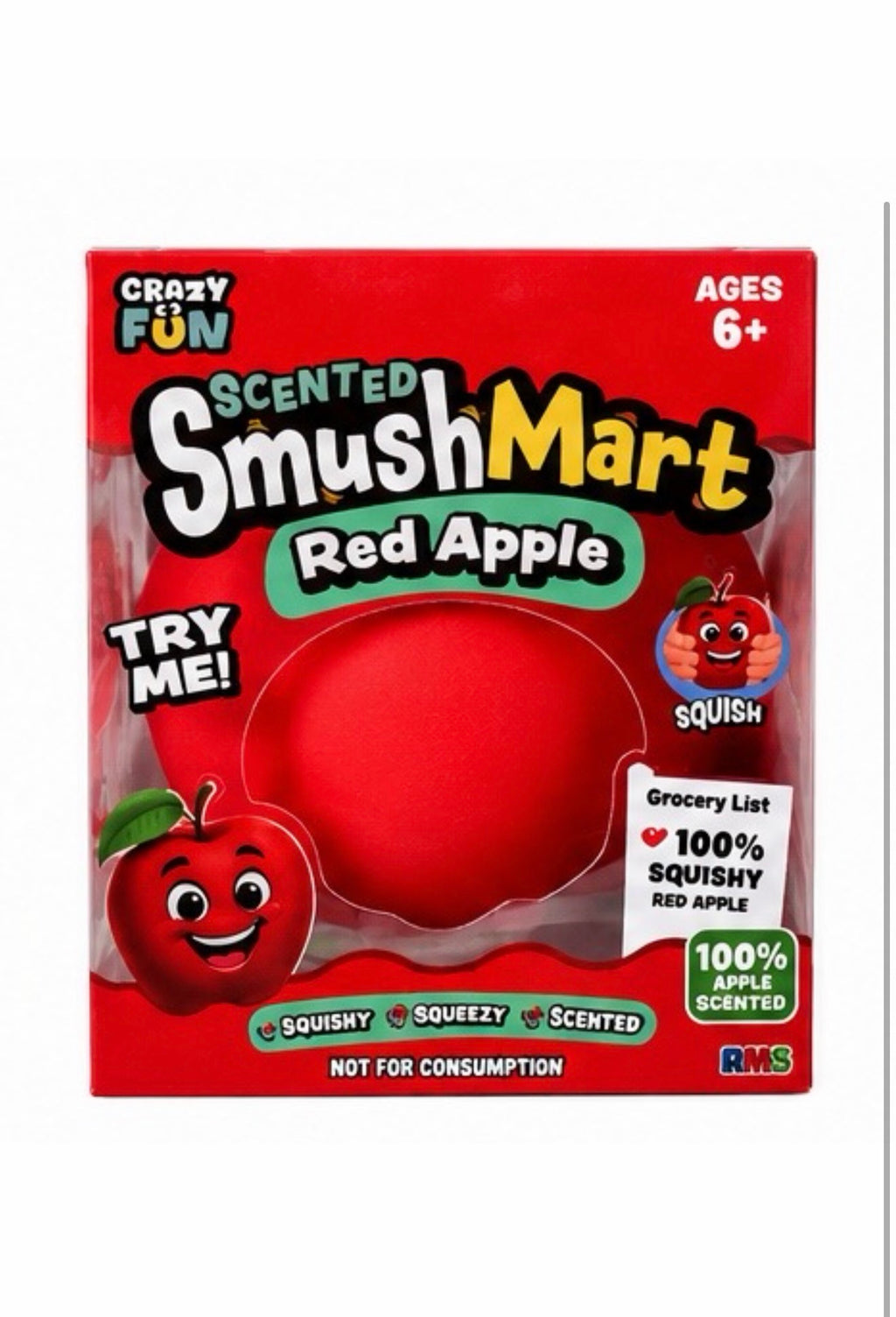 SmushMart Red Apple Jumbo Scented Squishy – 6” Slow Rising Soft Foam Sensory Toy