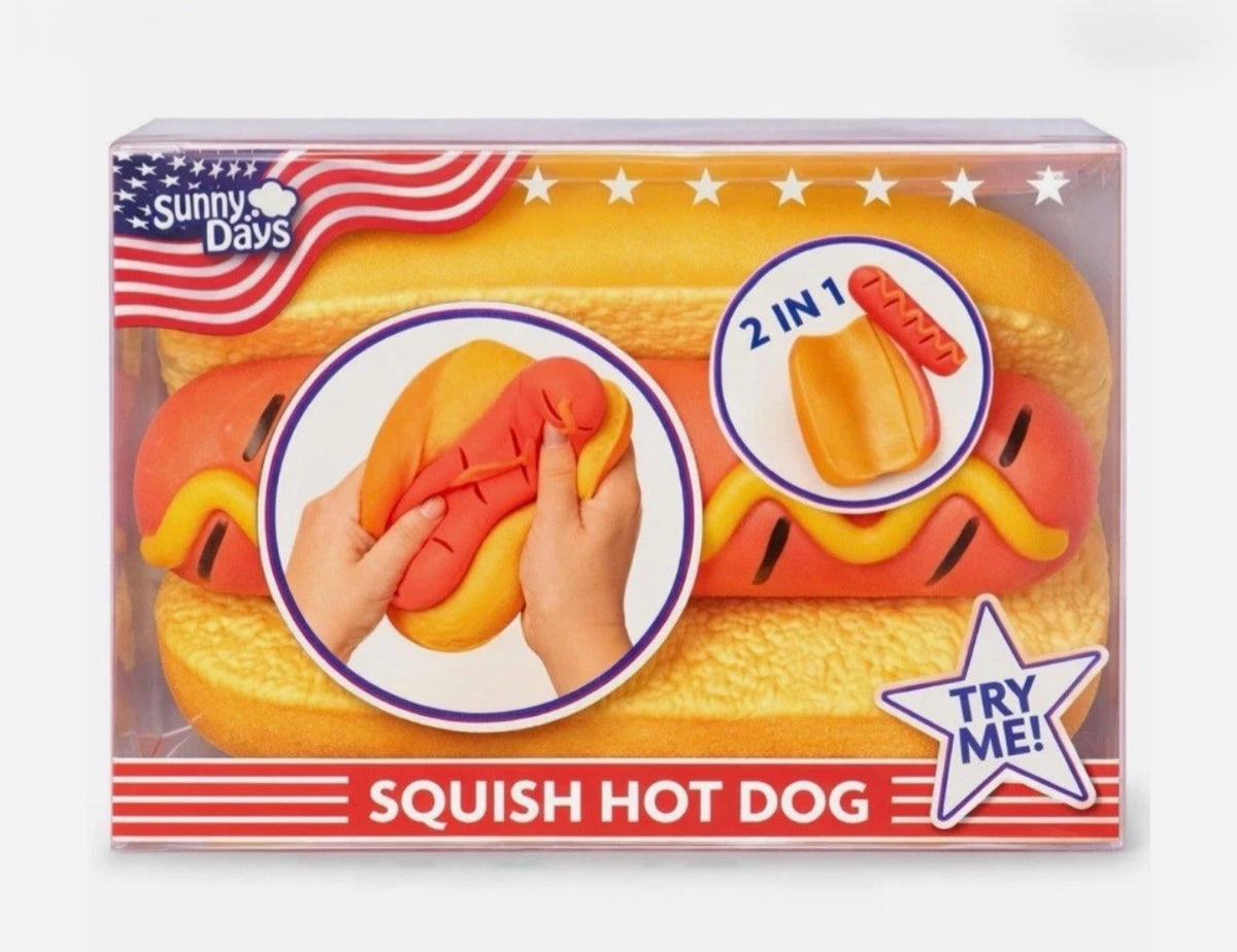 Sunny Days Jumbo Hot Dog Squishy – 2-in-1 Removable Bun Stress Toy