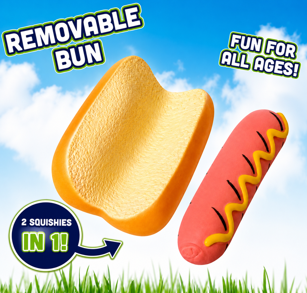 Sunny Days Jumbo Hot Dog Squishy – 2-in-1 Removable Bun Stress Toy
