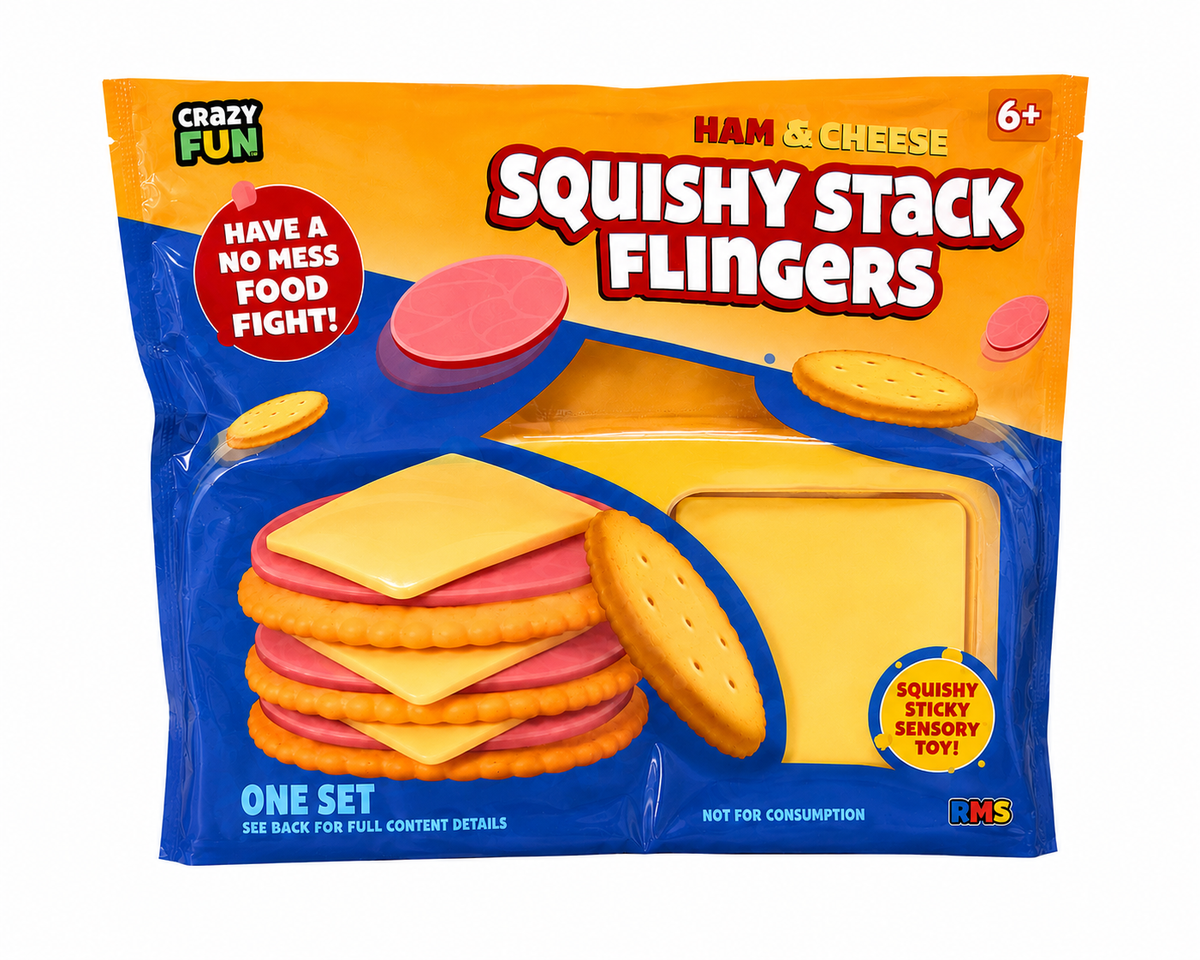 Crazy Fun Squishy Stack Flingers – Ham & Cheese Sensory Food Toy Set